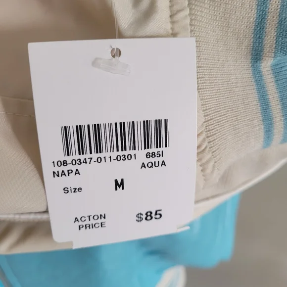 BNWT leather "Montreal" cropped bomber jacket in blue and cream vintage style - Picture 13 of 14